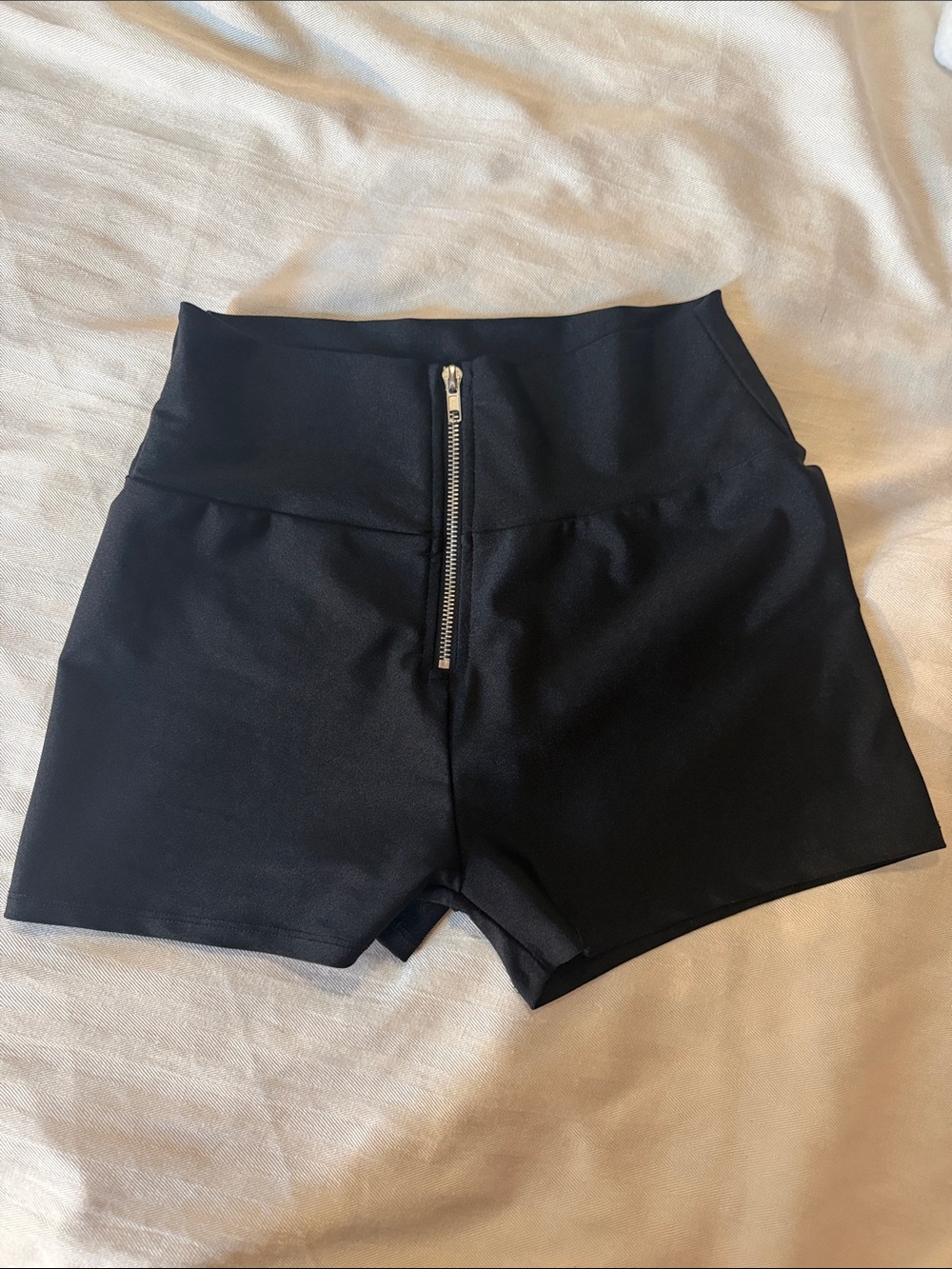 iHeartRaves Black High-Waist Front-Zip Athletic Shorts